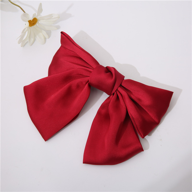 Korean INS Solid Color Satin Chiffon Big Bow Spring Internet Celebrity Trendy Accessories Women Side Clip Hair Ornament