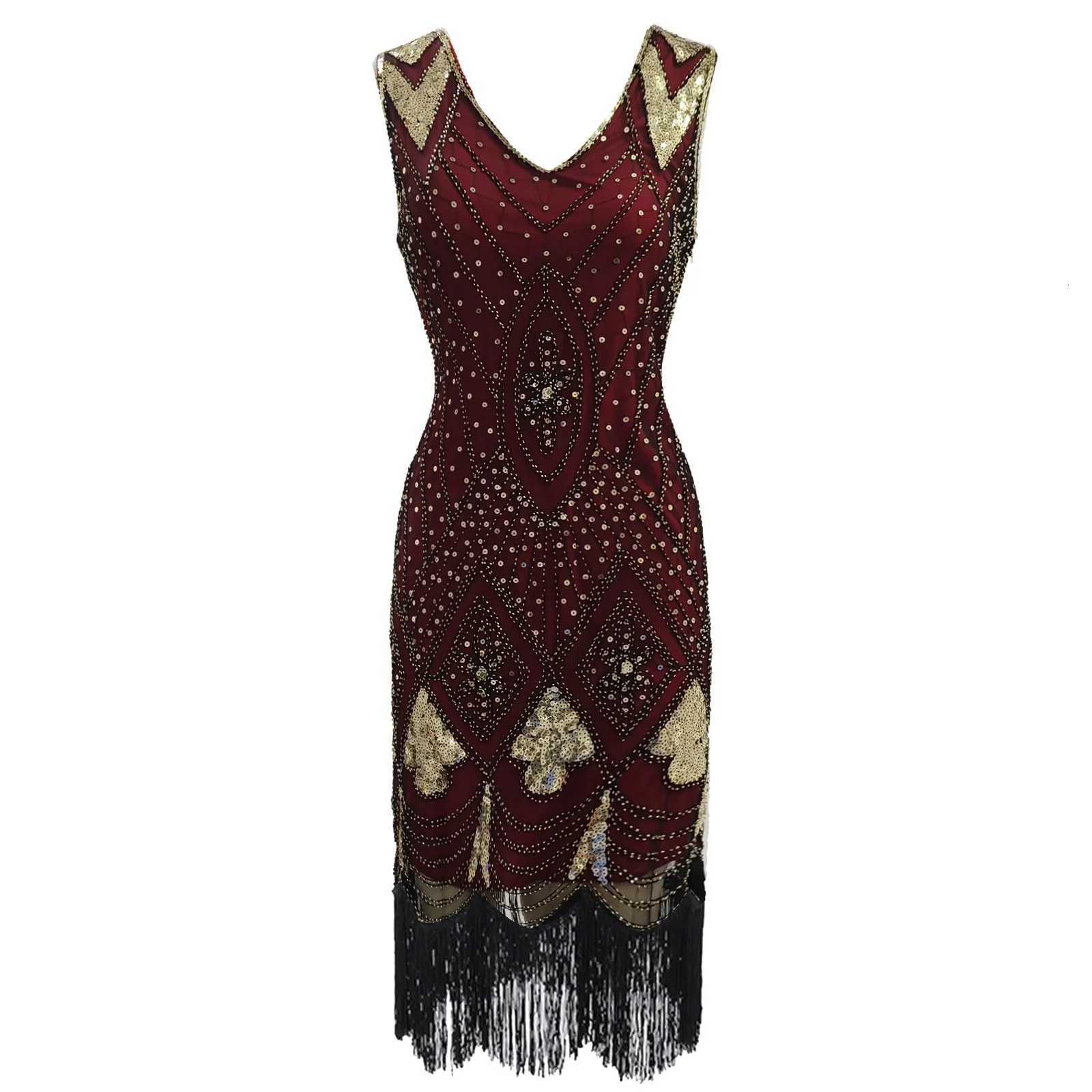 1920S Great Gatsby Dresses Flapper V Neck Tassel Beaded Sequin Party Dress Gatsby Charleston Dress For Women Luxury Evening Gown M250516