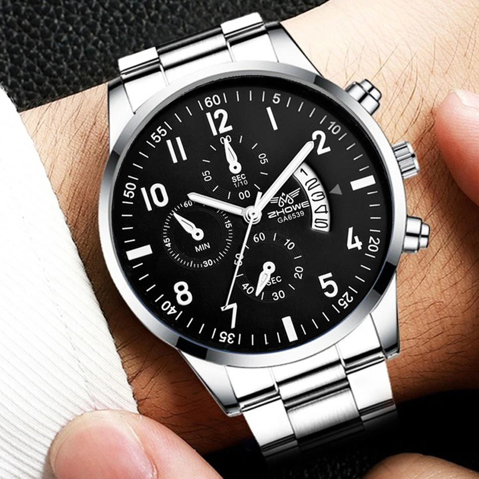 1PC Mens Watch Fashion Business Calendar Mens Steel Belt Watch Mens Christmas Valentines Day Gift 250901