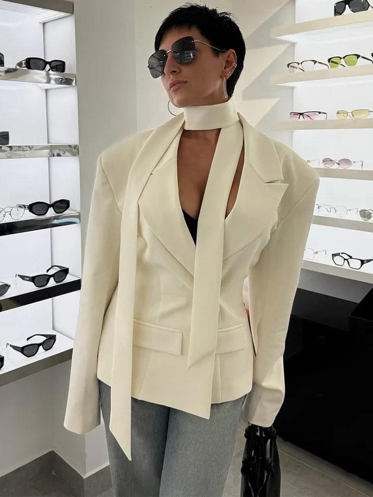 Trendix Solid Slim Elegant Jacket Womens Autumn Lace Up Patchwork Long Sleeve Bodycon Blazer Femme Office Coats 250901