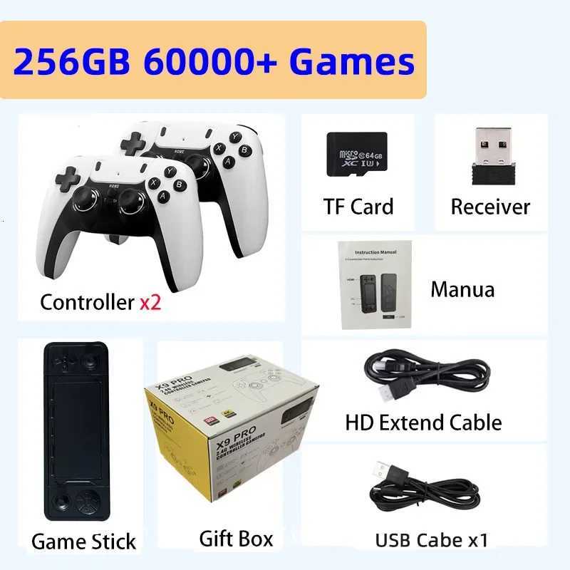 Charge Controller X9 Pro Retro 4K 3D Game Stick TV HD Video Game Console 905X3 Chip 256G 60000 Games For PS1PSPSFCN64 D250901