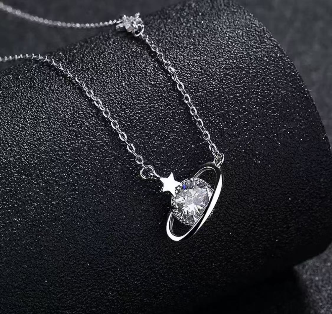Luxury Brand Designer Jewelry S925 Sterling Silver Planet Necklace For Women Inlaid With Zircon Pendant Elegant Light Luxury European And American Hot