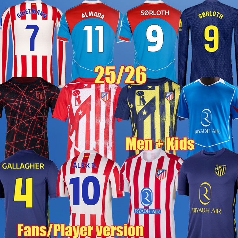 2025 2026 ATLETICOSE Soccer Jerseys Madrids GRIEZMANN KOKE ALMADA GALLAGHER BARRIOS 25 26 DE J ALVAREZ Madrids camiseta de futbol ALVAREZ A MAD Football Shirt 99