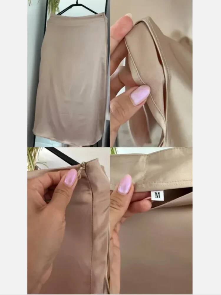 Champagne Office High Waist A-line Korean Style Silk Satin Skirts for Women Fashion Elegant Solid Long Pencil Skirt 2025 dongdumaoyi