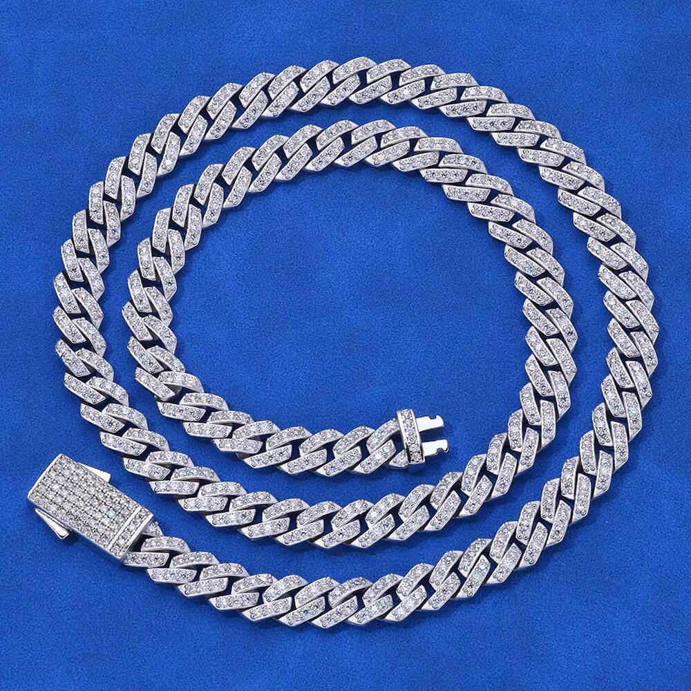 Fine Jewelry Pass Diamond Tester Iced Out Prong Setting Vvs Moissanite 8mm Cuban 925 Sterling Silver Cuban Link Chain Necklace