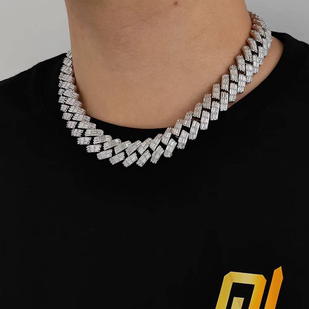 18mm Mens Chunky Cuban Necklace Gold Plated Iced Out 5A Bling CZ Flip Clasp Baguette Cuban Link Chain