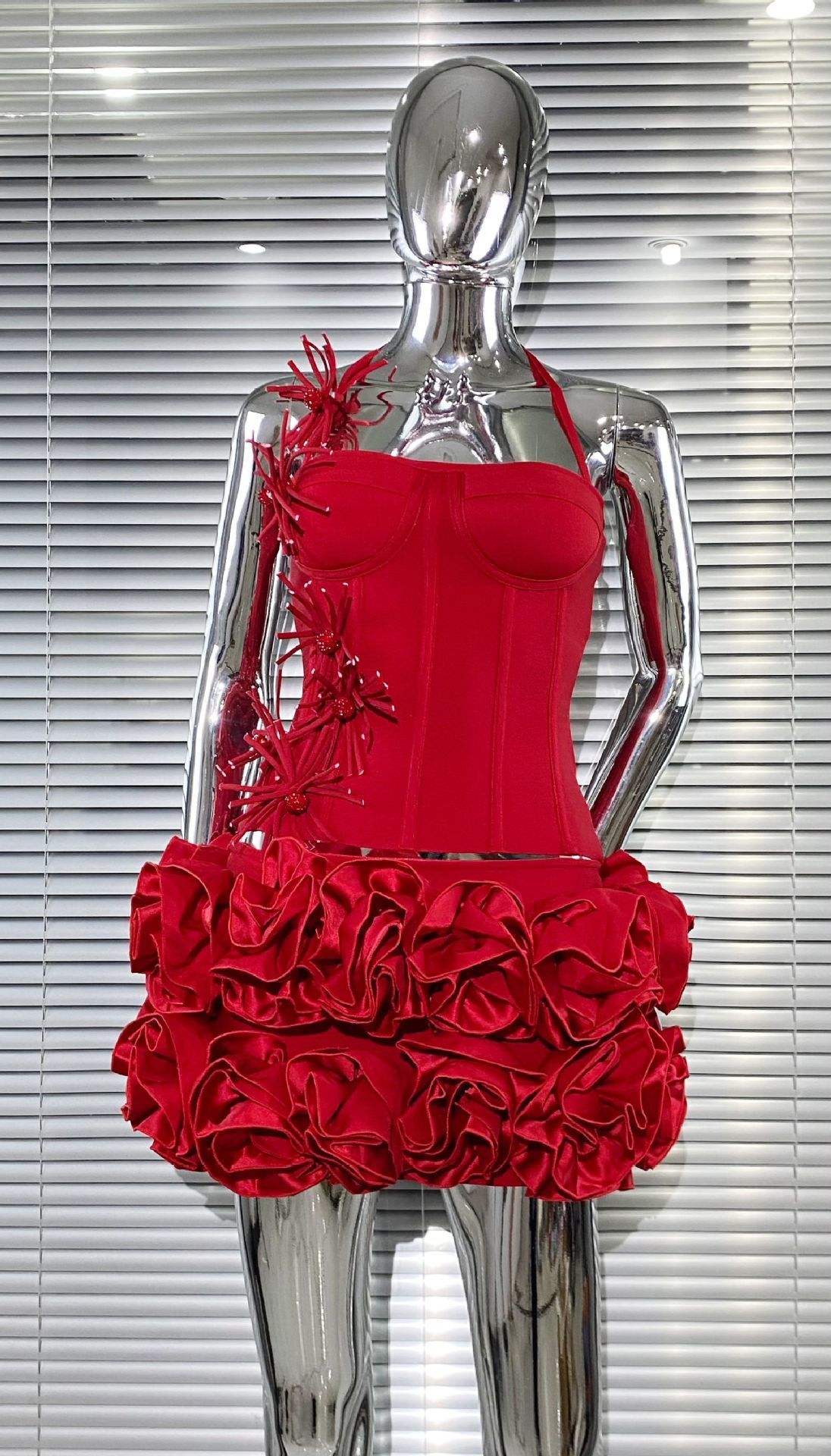 Halter Neck Top Flower Bud Short Skirt Set Fashion Hot Party Island Vacation Bandage Dress 250106