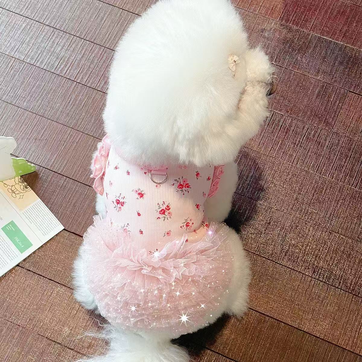 T1093 Summer new cat and dog print home clothes summer ice silk dress Teddy Bichon Pomeranian pet clothes