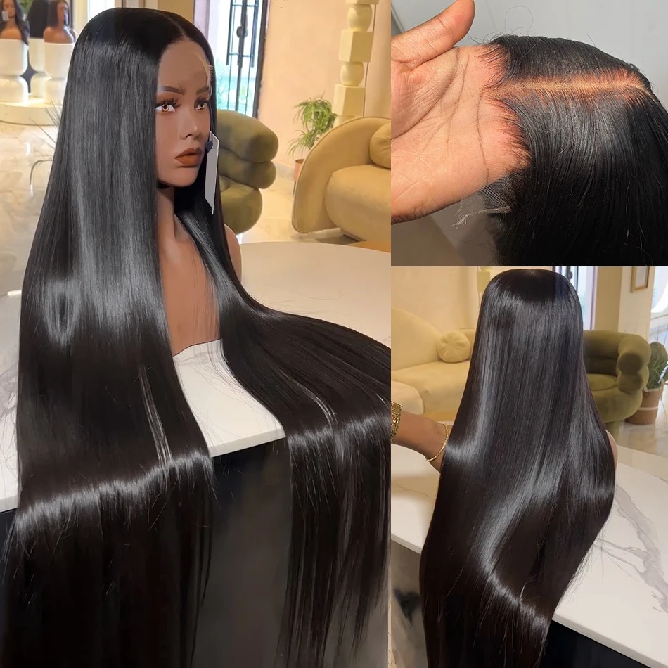 30 40 Inch Ready To Wear 13x4 13x6 Straight HD Lace Frontal Wigs High Density 360 Front Human Hair Gluelesss Closure Black Wig Pre Plucked For Women 2