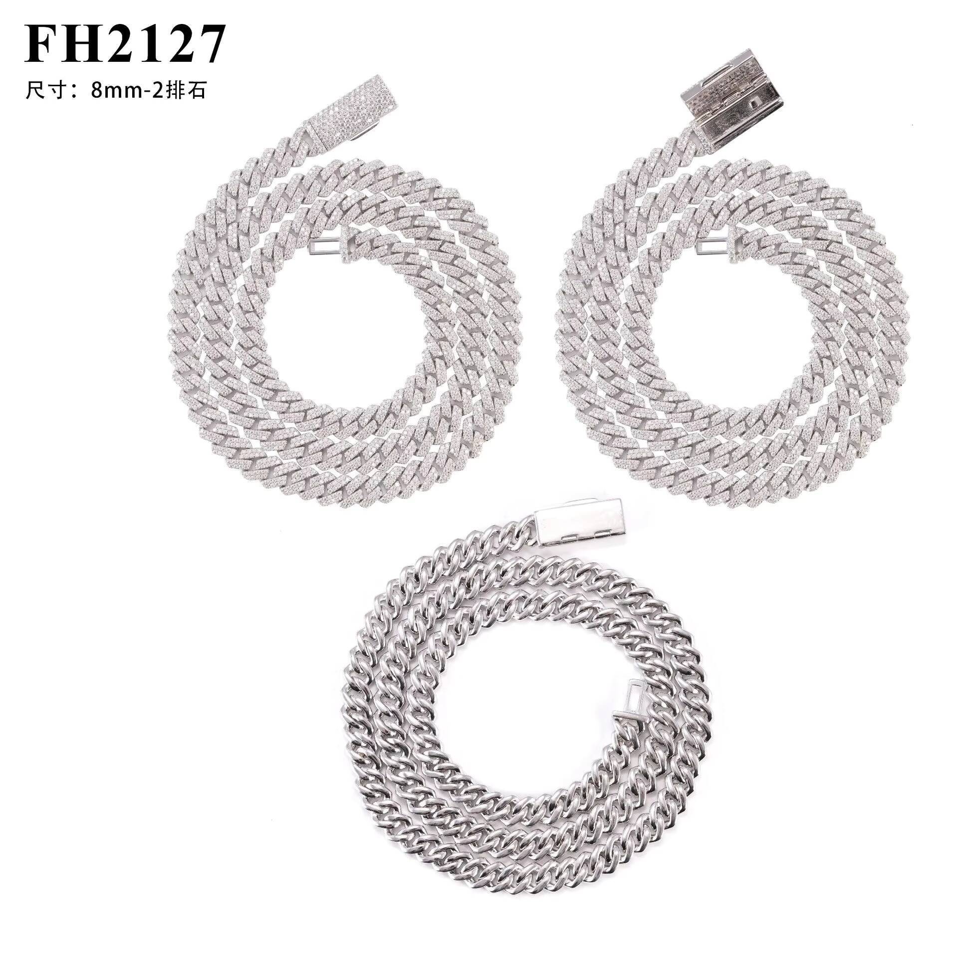 High Quality 8mm 925 Silver Moissanite Cuban Bracelet and Necklace Set Two Rows Stone CrossBorder Hiphop Style Personalized