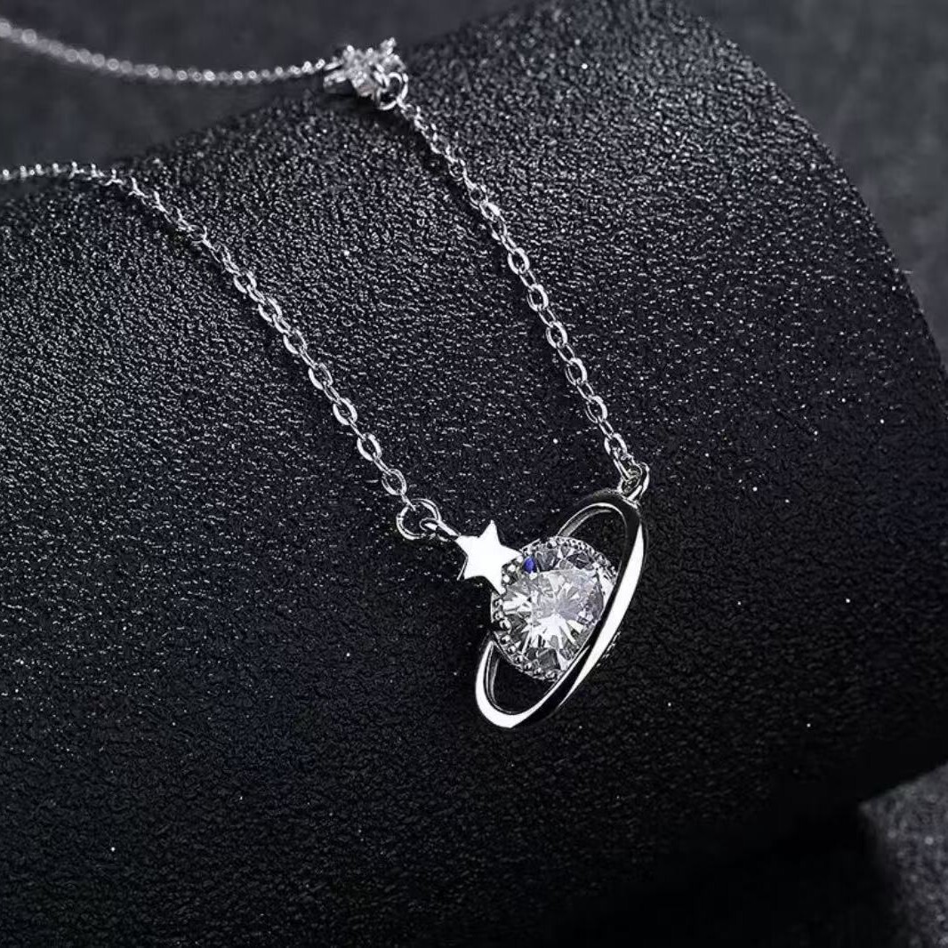 Luxury Brand Designer Jewelry S925 Sterling Silver Planet Necklace For Women Inlaid With Zircon Pendant Elegant Light Luxury European And American Hot