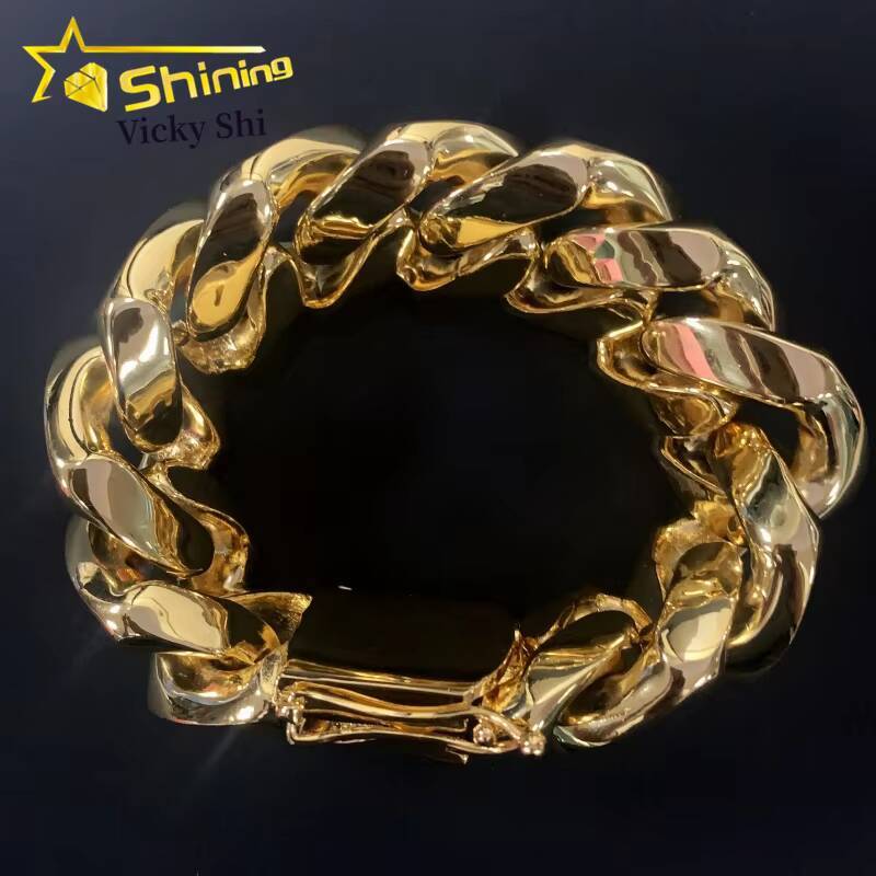 Fashion Jewelry Heavy Big Size 30MM Width Brass Plain Cuban Link Chain 18k Gold Plated Rapper Miami Cuban Chain Bracelet