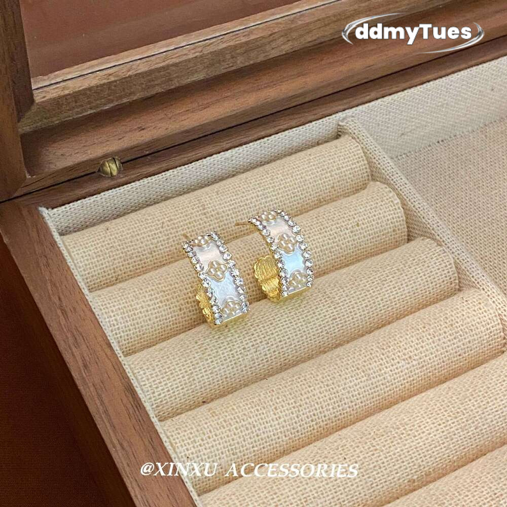 C-Shaped Pearl Earrings - Gold Plated Geometric Hoops with Zirconia Accents | Korean Fashion Minimalist Ear Jewelry for Women ddmythur