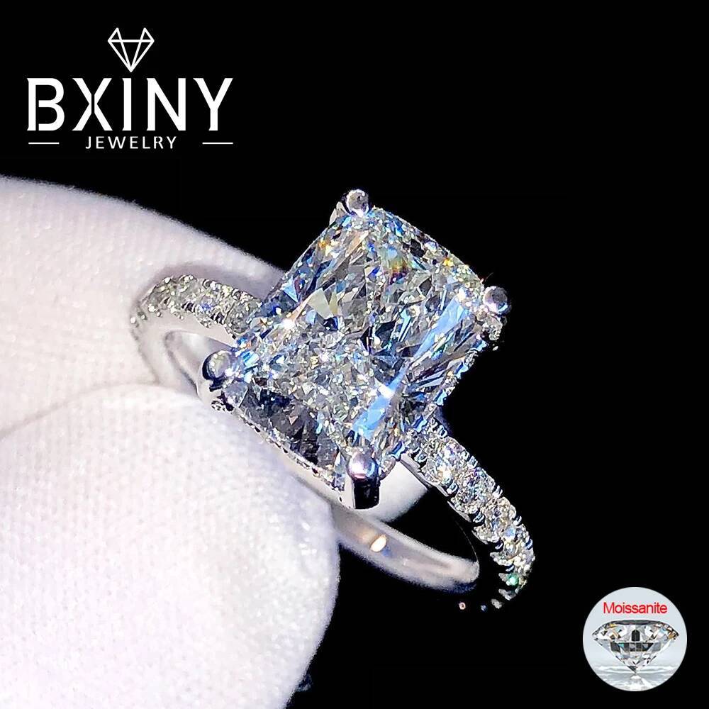 BXINY 4CT EmeraldRadiant Cut Full Moissanite Rings S925 Silver for Women Rectangle Diamond Wedding Bands Gifts Jewelry With GRA