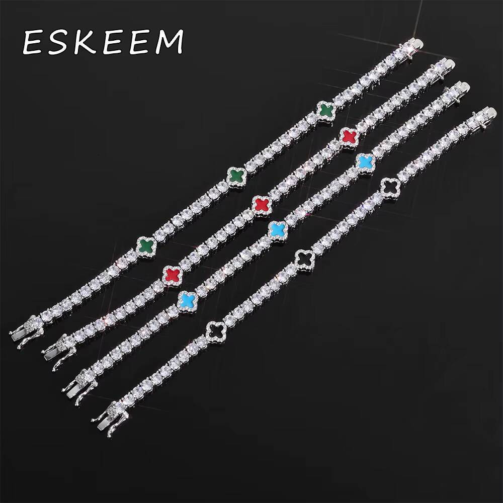 New Arrival 925 Sterling Silver Hip Hop VVS Moissanite Bracelet 4mm Clover Tennis Chain Gift for Men Women Jewelry
