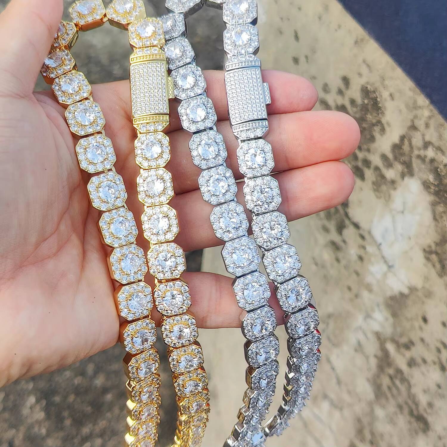 Eskeem Luxury Iced Out Tennis Necklace 925 Silver Gold Plated VVS Moissanite Chain Hip Hop Unisex Jewelry Gift