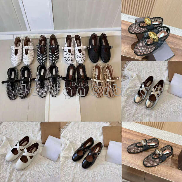 Top designer Real leather ballet flats New cut-outs mesh buckle strap Round-toe Mary Jane loafers practicality Dress holiday Chic Sizes 35-43 45