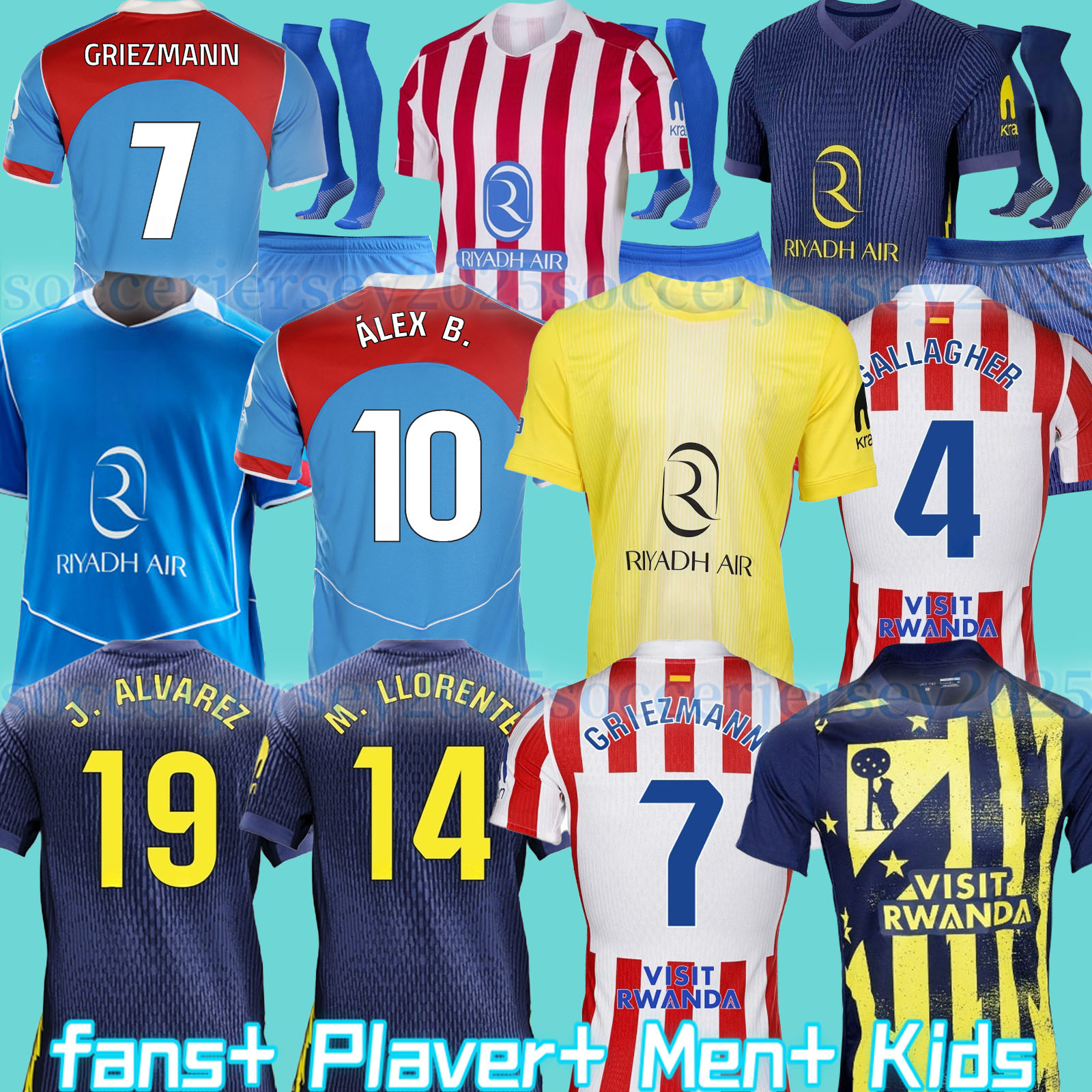 25 26 Atleticos MadridSoccer Jerseys 2025 2026 GRIEZMANN BARRIOS J. ALVAREZ M.LLORENTE Camisetas de futbol atleticos madridLEMAR men kids kit Football Shirt