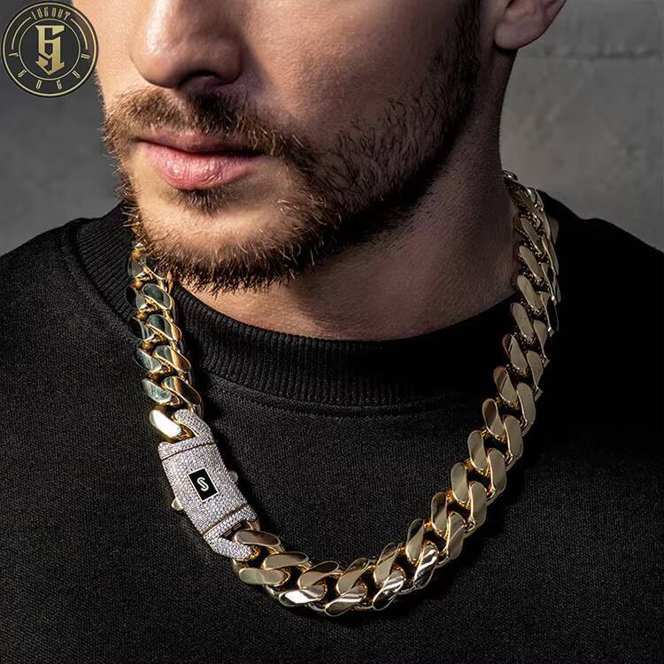 Hip Hop Jewelry Wholesale 14K 18K Gold Plated Monaco Chain Classic Pav Lock Choker Heavy Miami Cuban Link Chain Mens Necklace