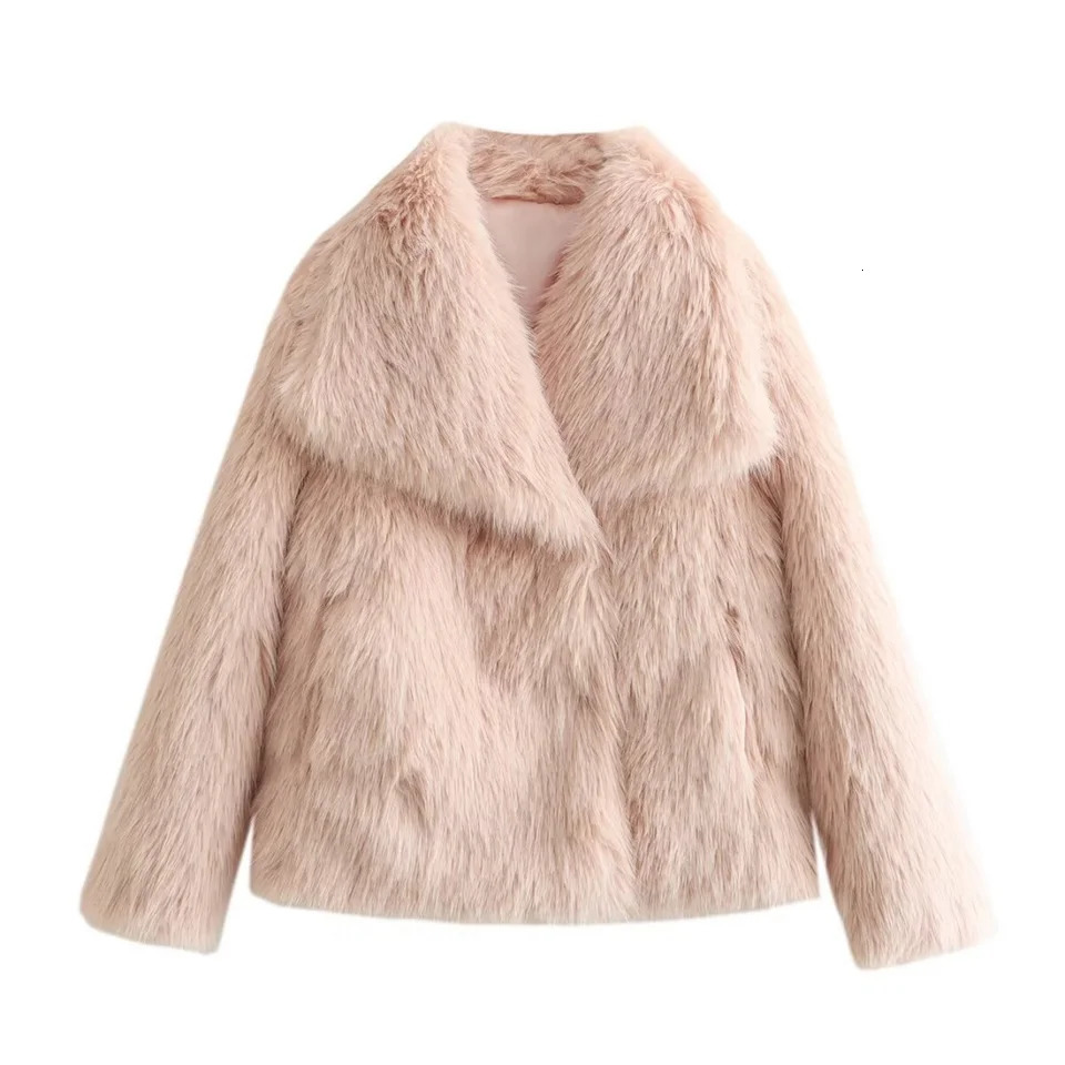 2025 Woman Autumn Winter Faux Fur Coat Plush Fluffy White Pink Gray Black Wool Blends Coats Jacket in Outerwears 250901