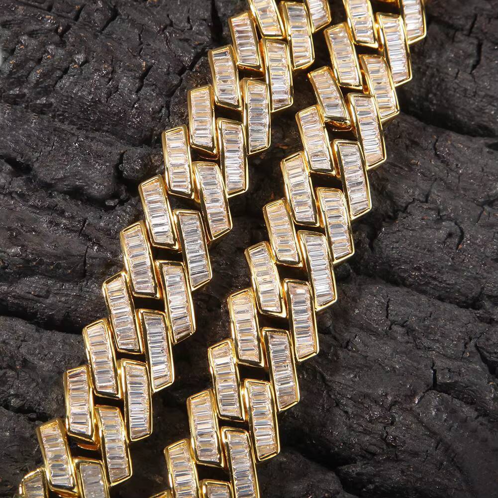 15mm Chunky Necklace Men Cuban Link Chain Iced Out 3A CZ Baguette Miami Cuban Chain Necklace