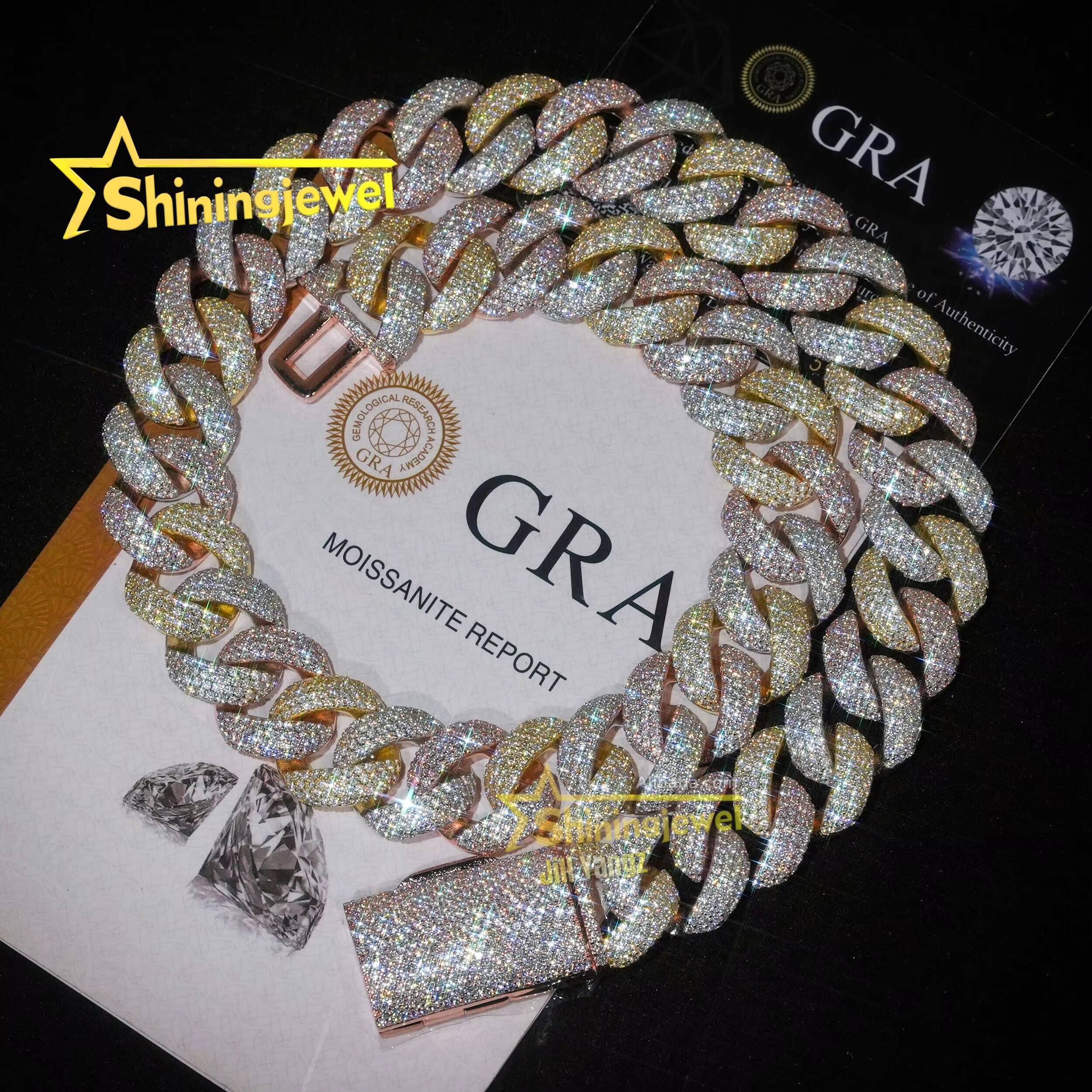 Rainbow Plated 20mm Cuban Links 3 Tone Plated Top Quality Chunky Heavy Rapper Jewelry Iced Out Moissanite Diamond Cuban Chain