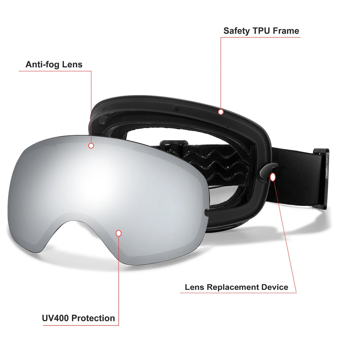 Winter Outdoor SKI Goggles Men And Women Teen Free Optical Frame and Bag UV400 AntiFog Snowboard Eyewear Charistmas Gifts 250920