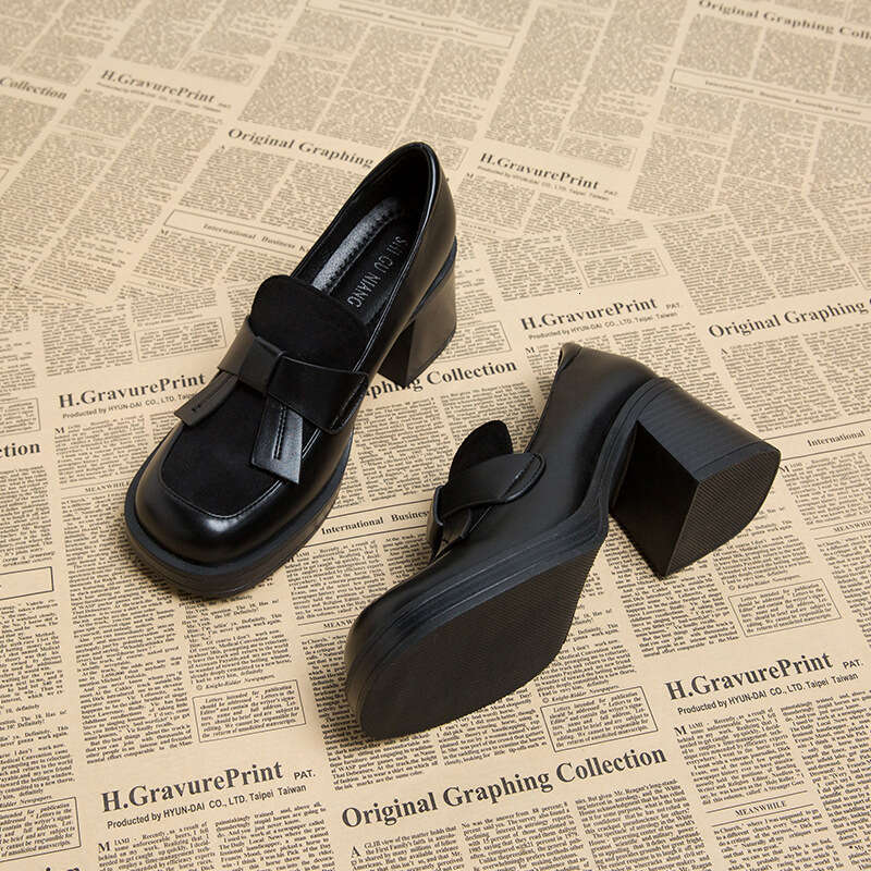 Early Autumn New Loafers Thick High Heel Women's Designer Shoe Brown Leather Shoes