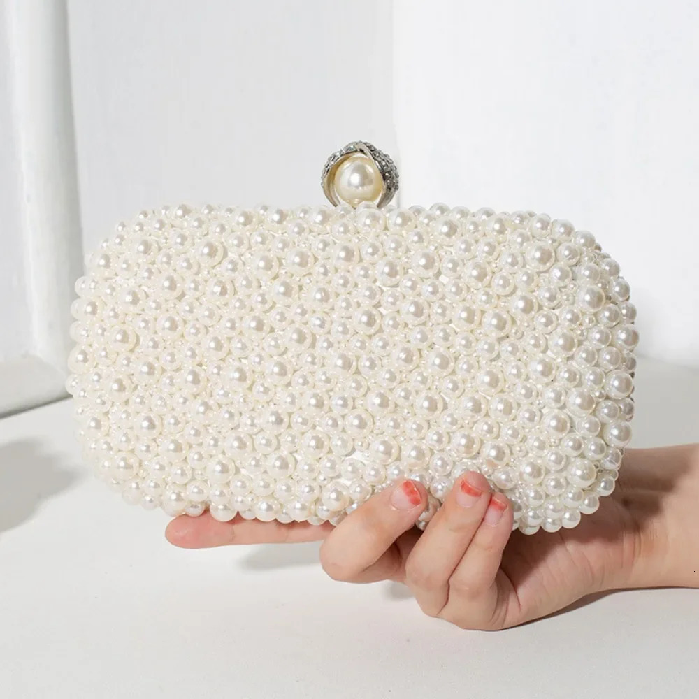 Simple and Fashionable Womens Temperament Inlaid with Large Pearls Handmade Bead ed Bag Handheld 250901