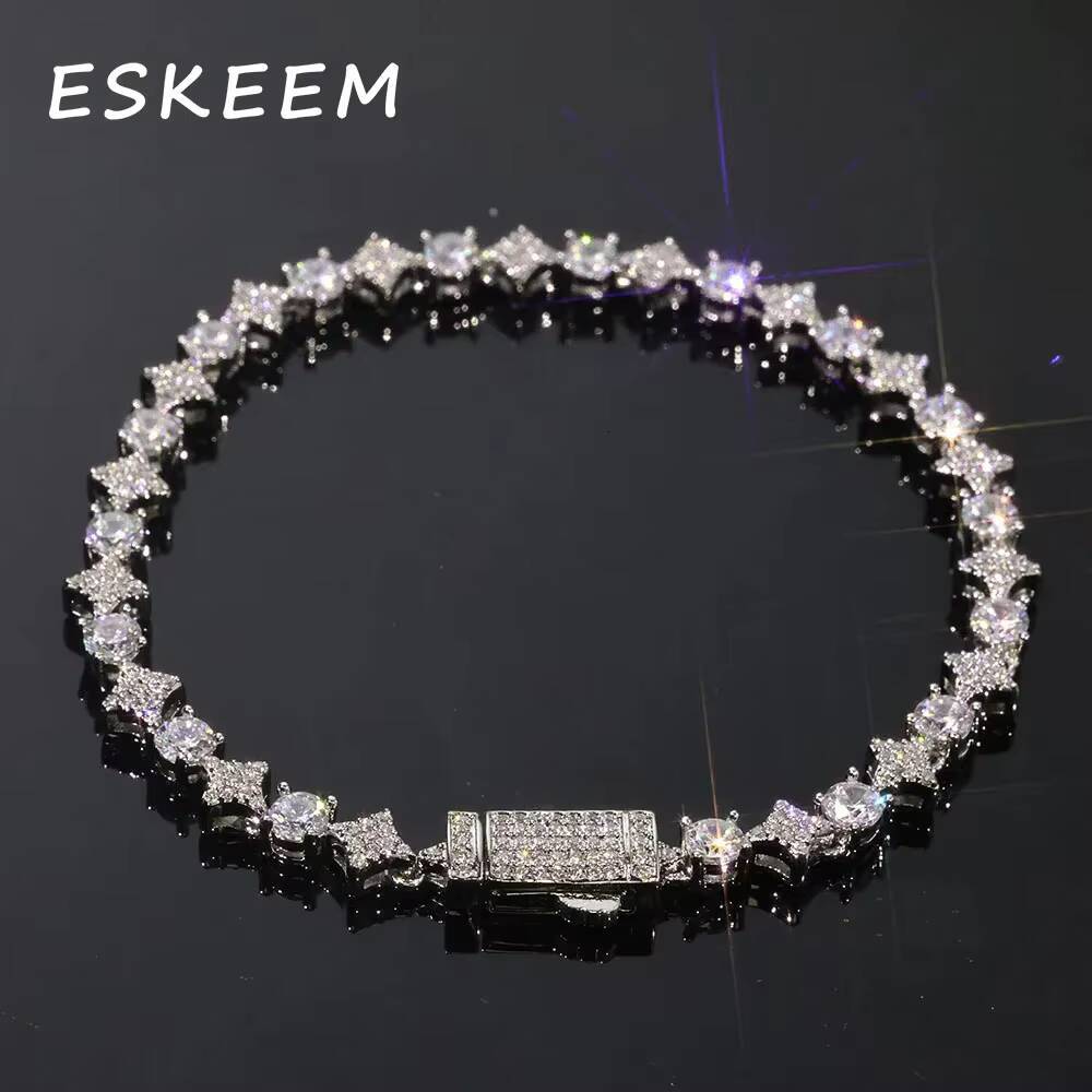 6mm 925 Sterling Silver Jewelry Diamond Tennis Bling Moissanite New Design Star Shape Fine Chain White Gold Necklace for Women