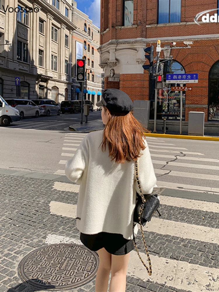 White Mink Cashmere Sweater Coat Women Autumn Winter Lazy Style Korean Retro Black Loose ONeck Knitted Cardigan Fashion Outwear 241108 ddmythur ddmyth