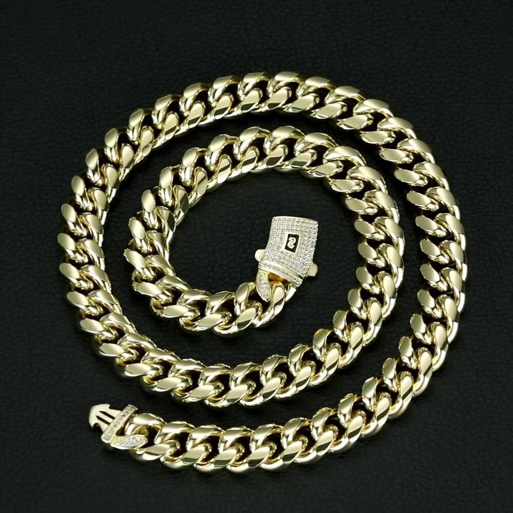 Mens Hip Hop 614mm Miami Cuban Chain Necklace 14K 18K Gold Plated Stainless Steel Monaco Cuban Link Gold Plated