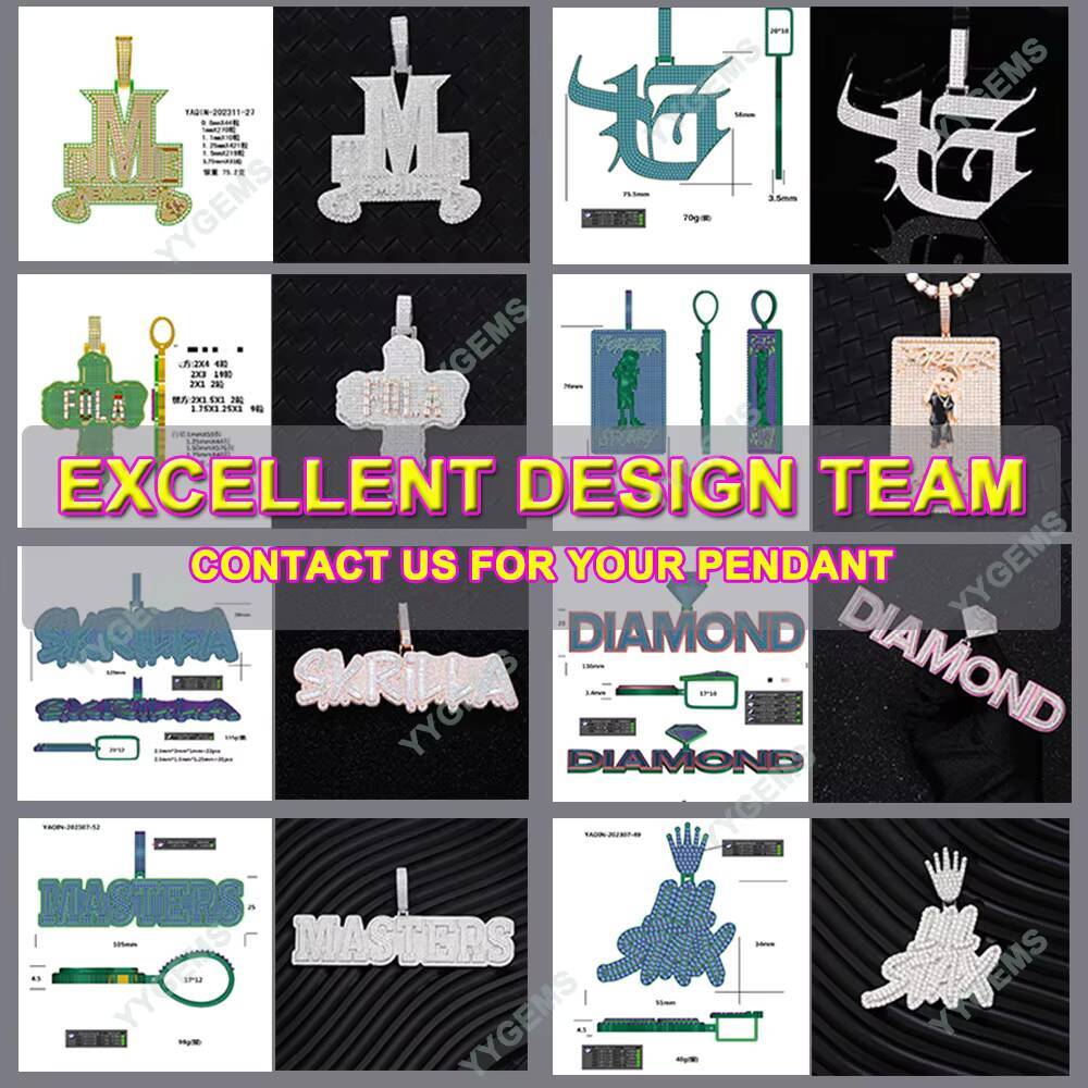 Customized Moissanite baguette Diamond Pendant with 18k Gold Plated for Hiphop Mens 925 Silver Charm Jewelry