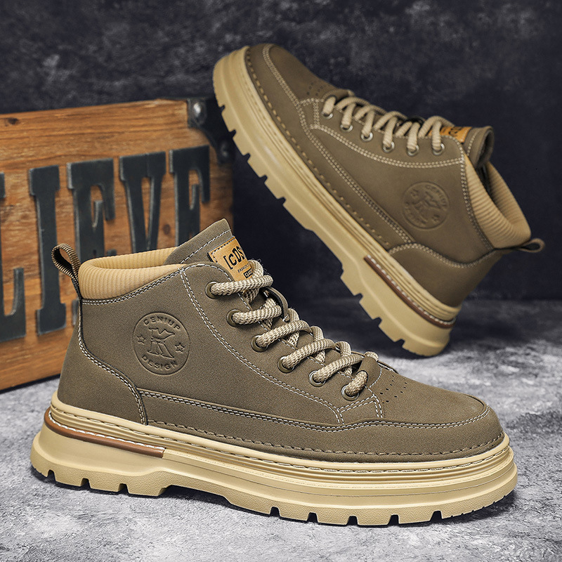 Snow Boots for Men British Style Lace Up High Top Platform Yellow Winter Shoes Man Warm Cold Proof Quality Casual Footwear Work 241125