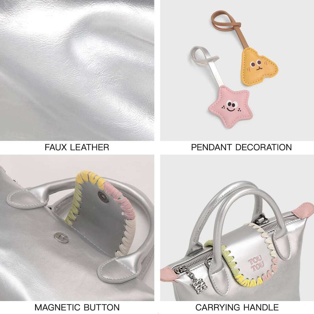 TOUTOU Women Handbag Five Star Pendent Zipper Tote PU Leather One Shoulder Crossbody Female Portable Makeup Cosmetics Bag