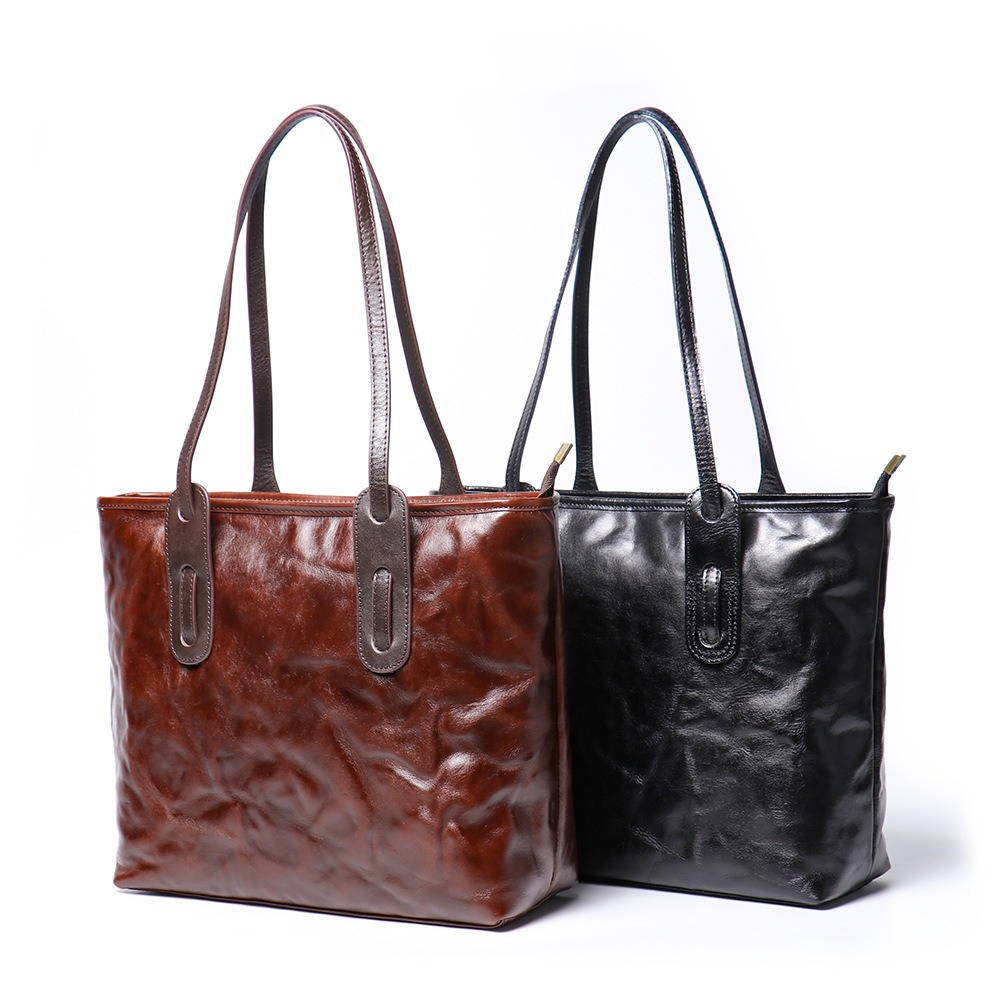 OC413N58 Women's Fashion Genuine Leather Canvas Bags Customization Letter Plaid Casual Tote Business Shopping Bags