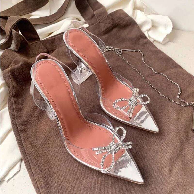 2025 Summer Pointed Crystal Fairy Ladies Wind Rhinestone Butterfly-Knot Transparent High Heel Women Sandals