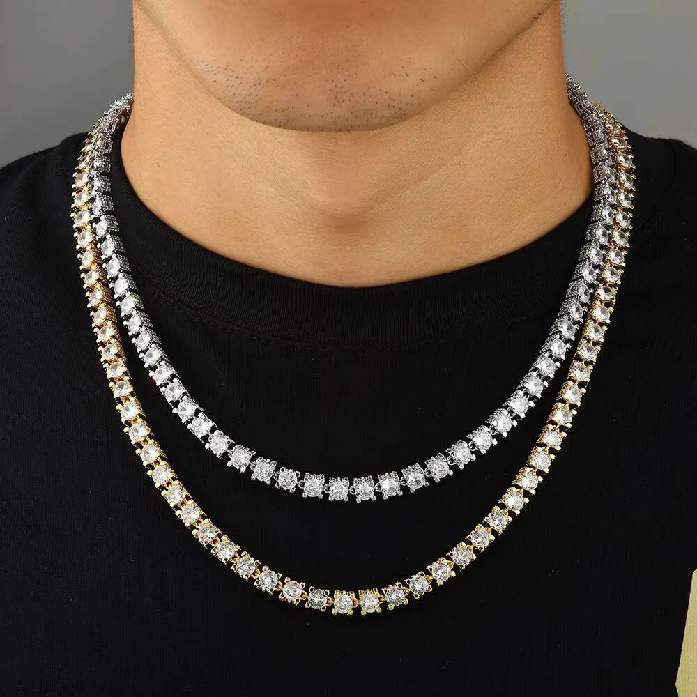 Eskeem Luxury Jewelry S925 Sterling Silver Moissanite 6mm Tennis Chain Necklace Bracelet Shining Brilliant Diamond Pass Test