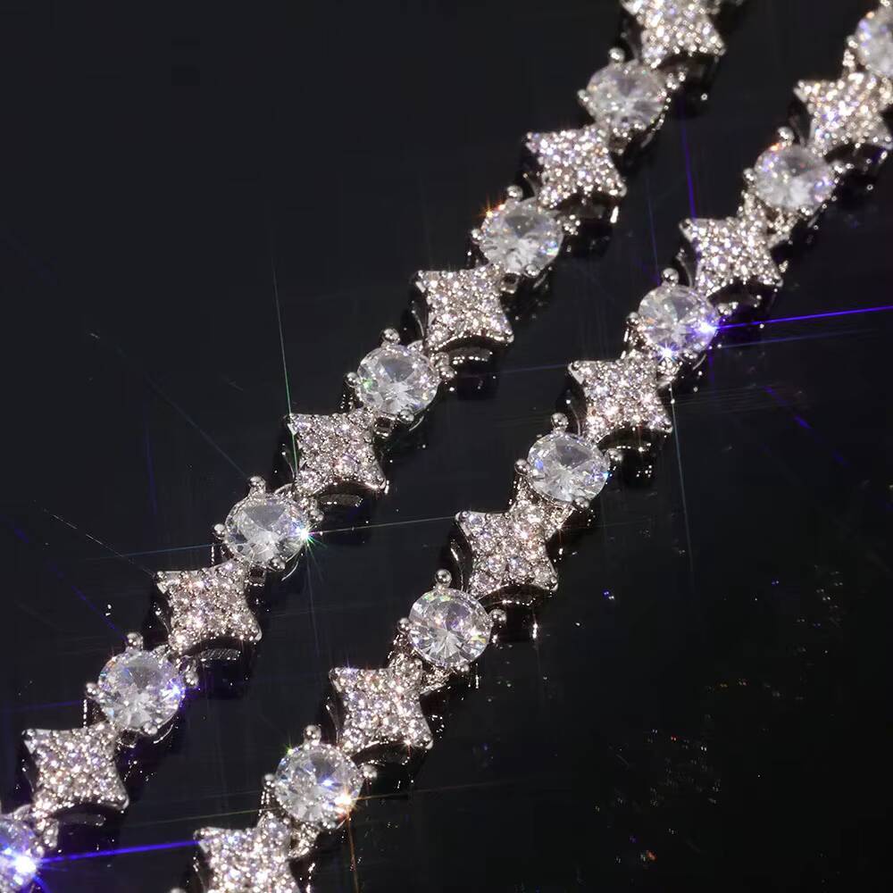 6mm 925 Sterling Silver Jewelry Diamond Tennis Bling Moissanite New Design Star Shape Fine Chain White Gold Necklace for Women