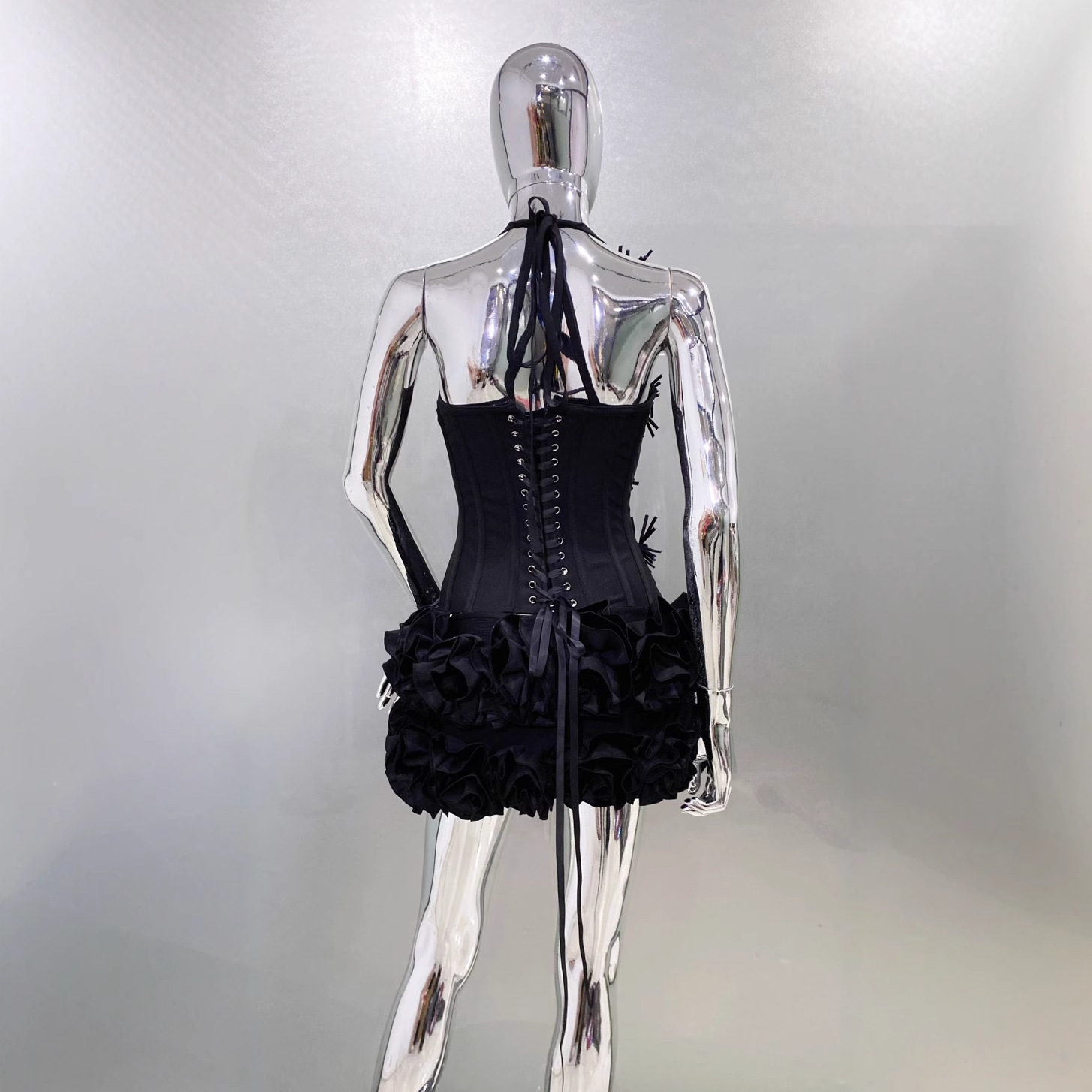 Halter Neck Top Flower Bud Short Skirt Set Fashion Hot Party Island Vacation Bandage Dress 250106