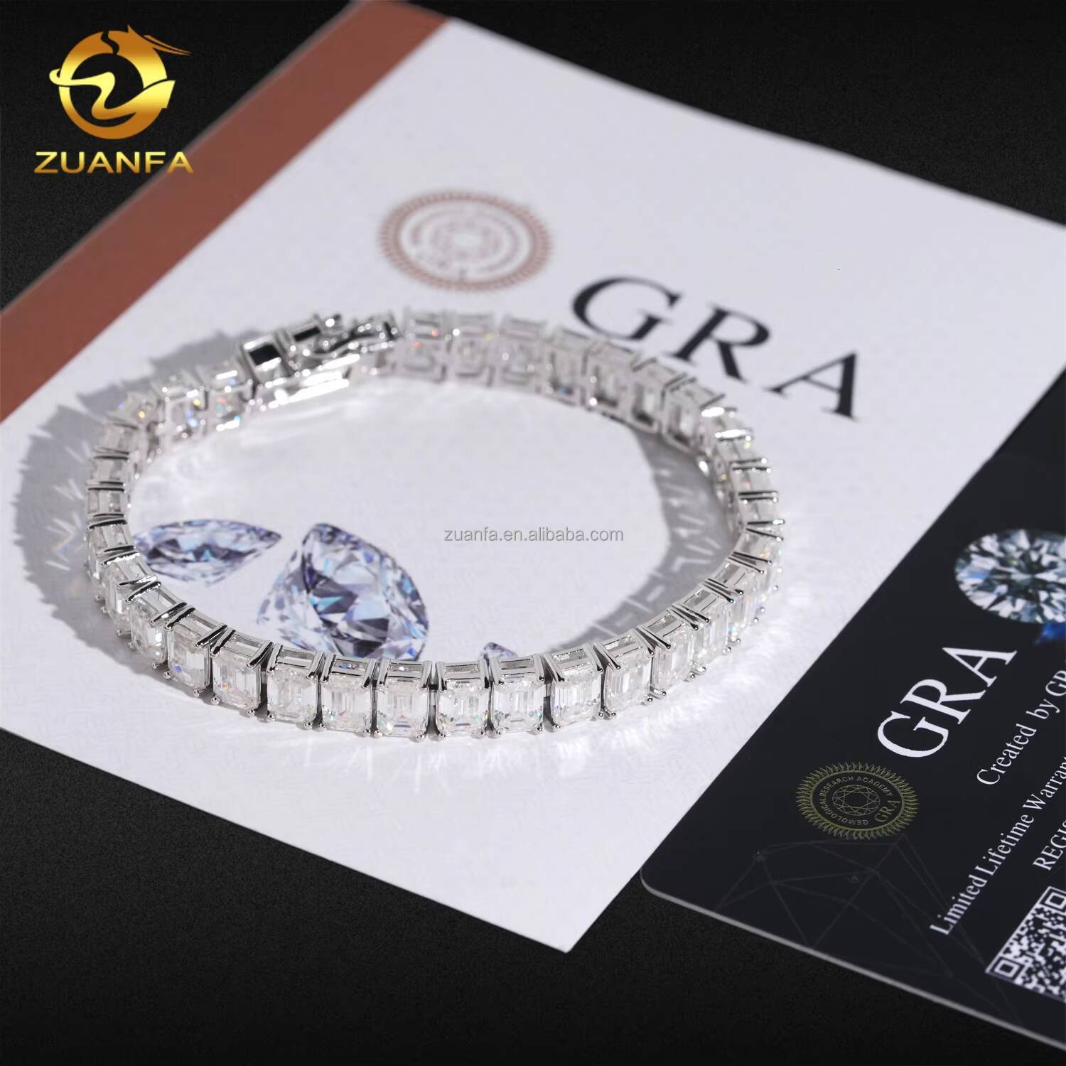 Drop Shipping Fashion Unisex Luxury S925 Sterling Silver Iced Out Hip Hop Jewelry Moissanite Emerald Cluster Tennis Bracelet