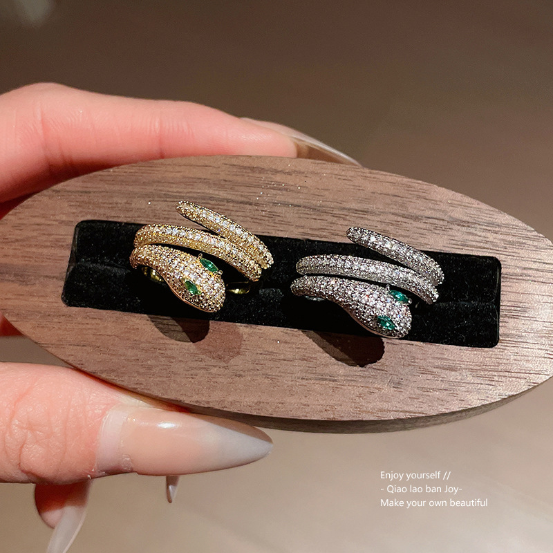 Luxury Brand Designer Jewelry Real Gold Plated Zircon Snake Open Ring New Chinese Style Light Luxury Versatile Index Finger Ring Commuting Internet Ce