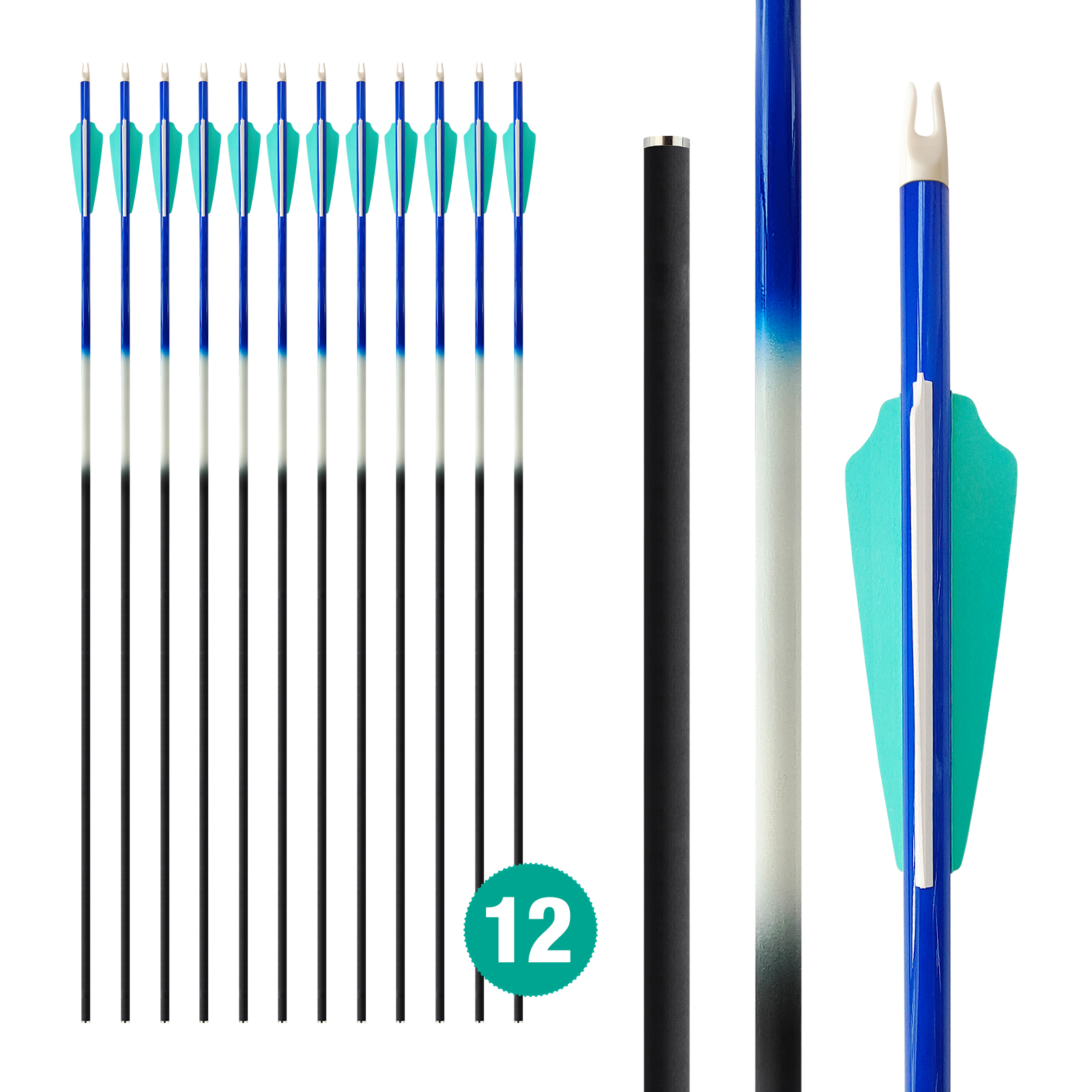 New Arrival ID 6.2mm Carbon Targeting Arrows Gradient Arrow Shaft 31inch Training Arrows for Recurve Bow & Compound Bow Spine 350-1300 12Pcs, 6Pcs