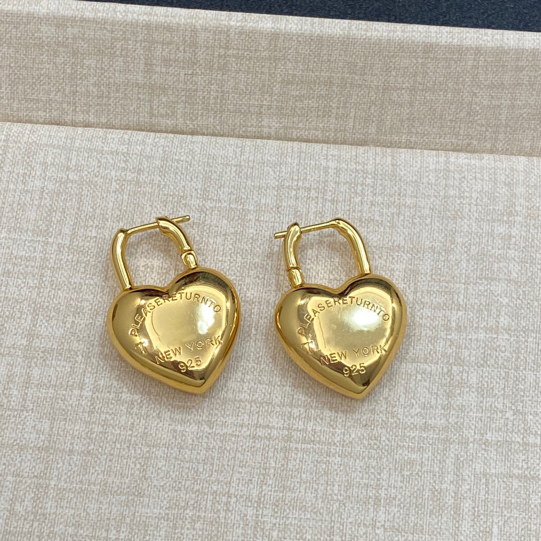 Big Size As Original Designer Earrings 18K Gold Plated Simple Heart Luxury Earrings Hoops Brass Fashion Jewelry For Women Girls