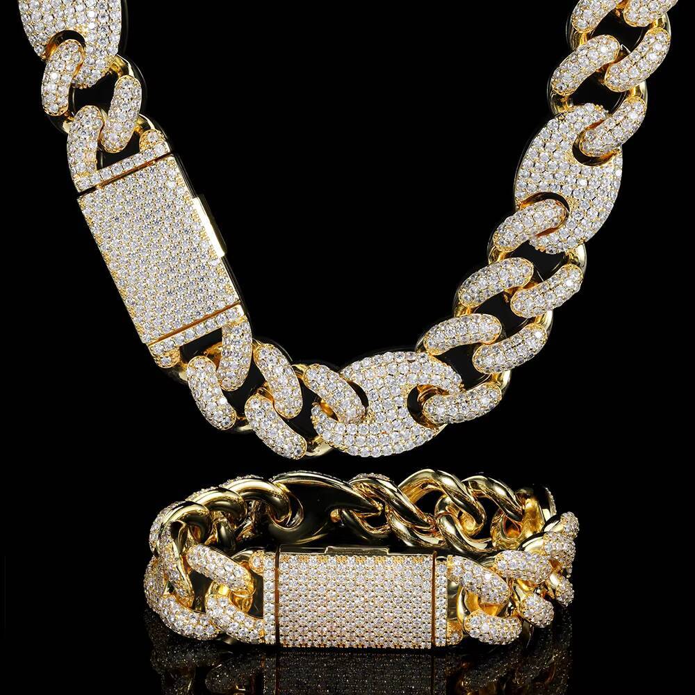 16mm Mens Hip Hop Necklace Jewelry 18k Gold Plated Iced Out Lab Diamond Box Clasp Coffee Bean Cuban Link Chain