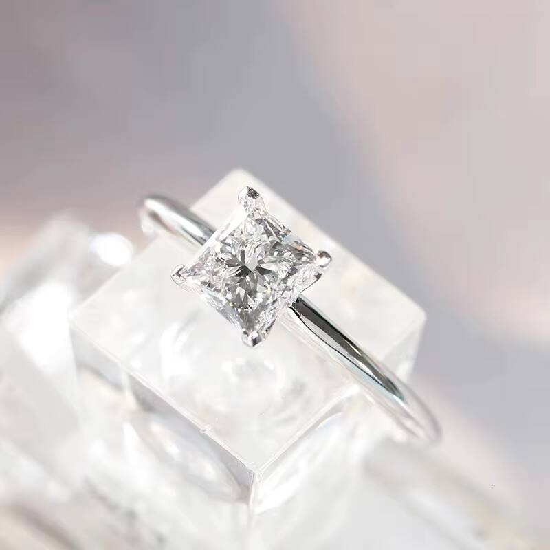Solitaire 3CT Princess Cut Moissanite 14K White Solid Gold Rings Wedding Engagement Men Women Jewelry