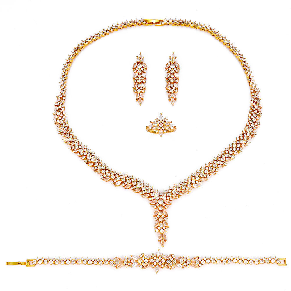Elegant gold-plated Dubai jewelry set suitable for womens party gifts simple and elegant 4-piece jewelry for UAE wedding brides 250213