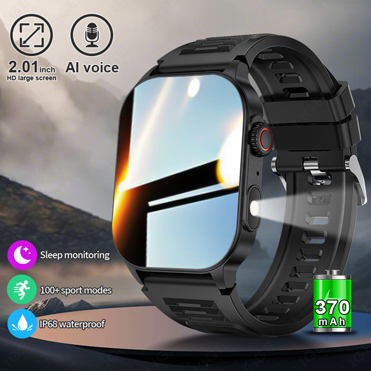 LIGE universal smartwatch features wireless communication, multiple sports modes, multi-language display, step counting and heart rate monitoring IP68