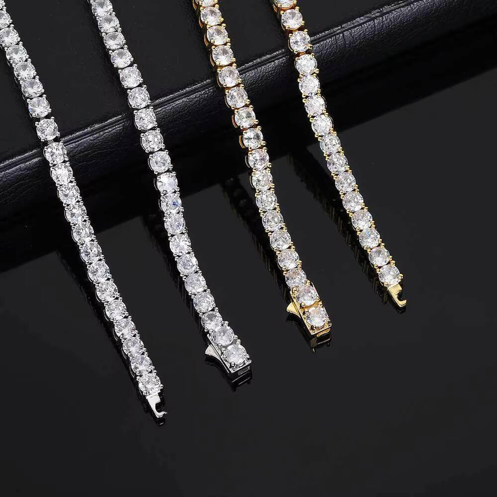 New Spring Clasp Diamond Tennis Necklace 14k 18k Gold 3mm 4mm 5mm Iced Out CZ Tennis Chain