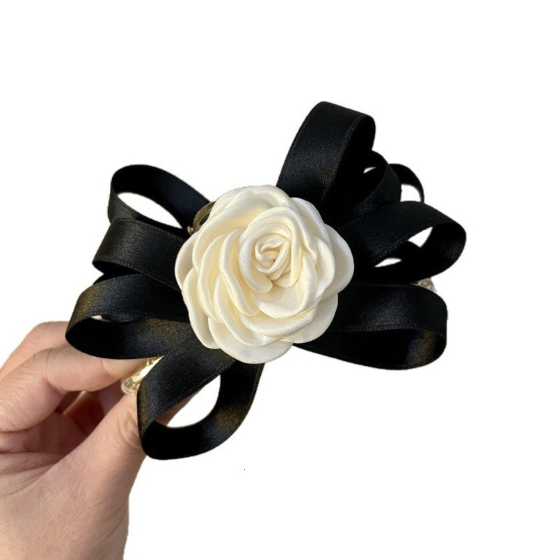 White Camellia Korean Style Small Fragrance Bow Claw Large Hair Shark Back of Head Clip